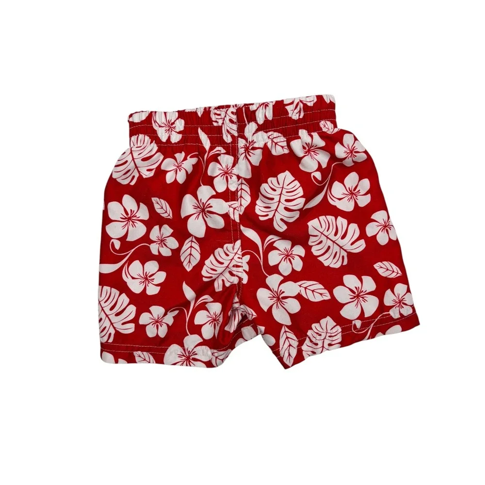 Disney Baby Boys Red Tropical Hibiscus Floral Swim Trunks Board Shorts 12M